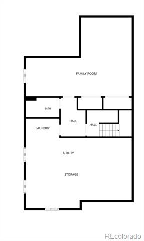 Floor plan with a family room, bath, laundry, utility room, and storage area.