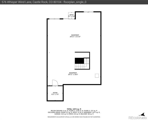 Floor plan showing the basement, small room, patio, and stairwell.