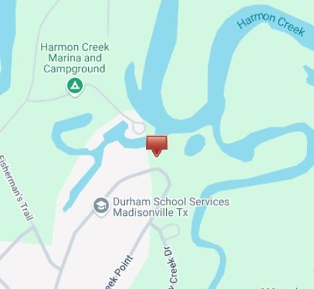 Map marking TBD Harmon Creek Drive near Harmon Creek and Durham School Services in Madisonville, Texas.