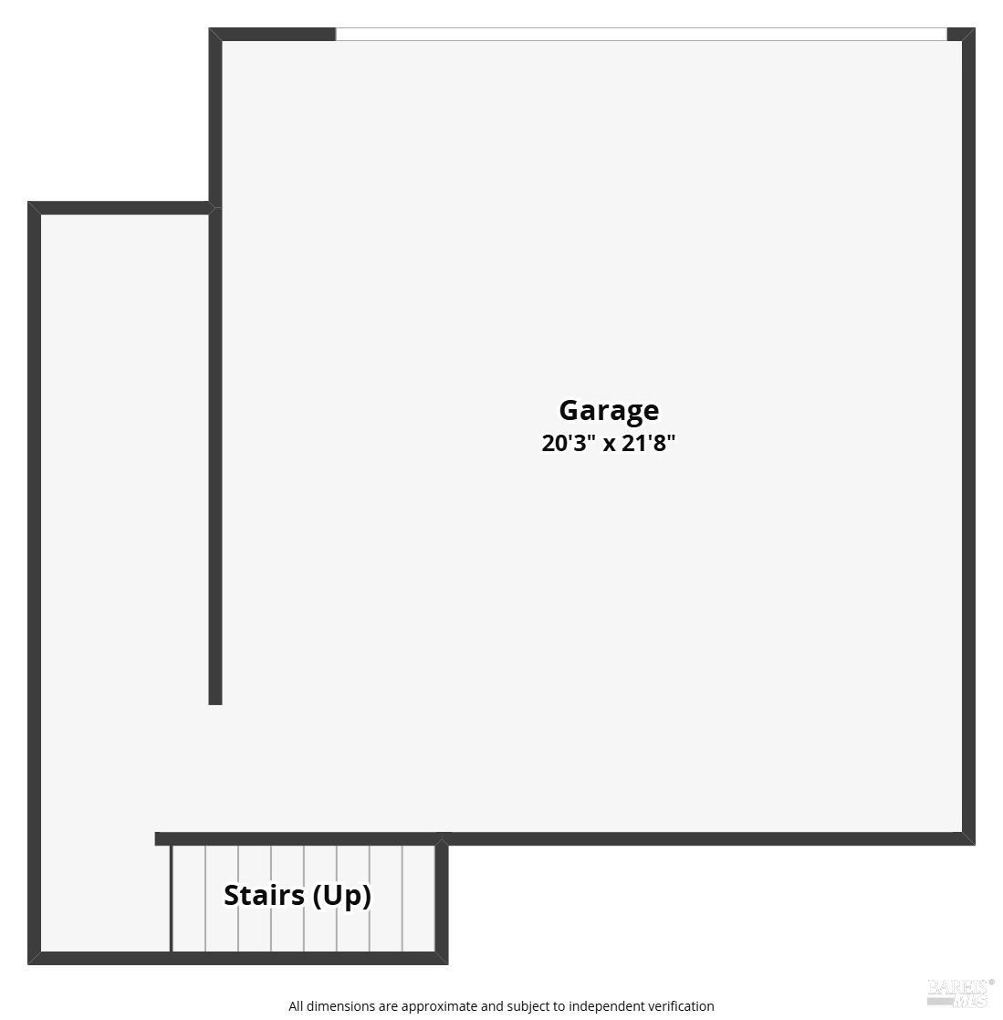 Floor plan of a 20-by-21-foot garage with stairs leading up.