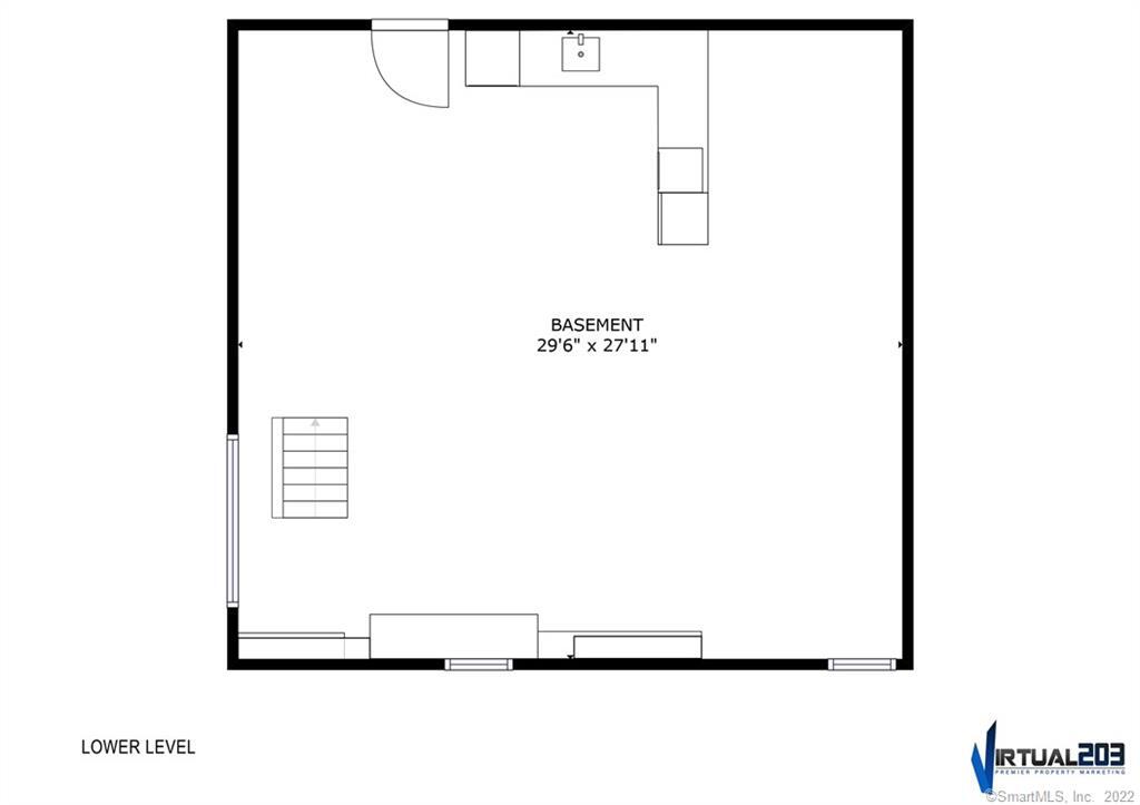 Lower-level basement floor plan with dimensions of 29 feet 6 inches by 27 feet 11 inches.