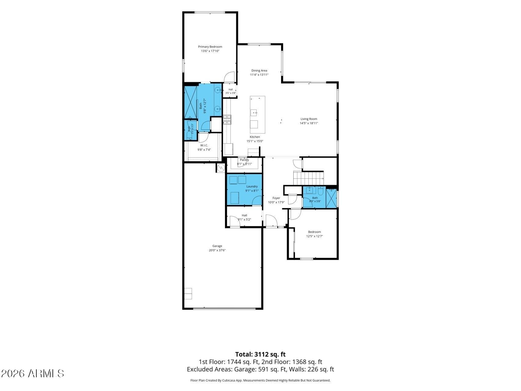 Two-story home floor plan showing labeled rooms, room dimensions, and a 3,112-square-foot total.