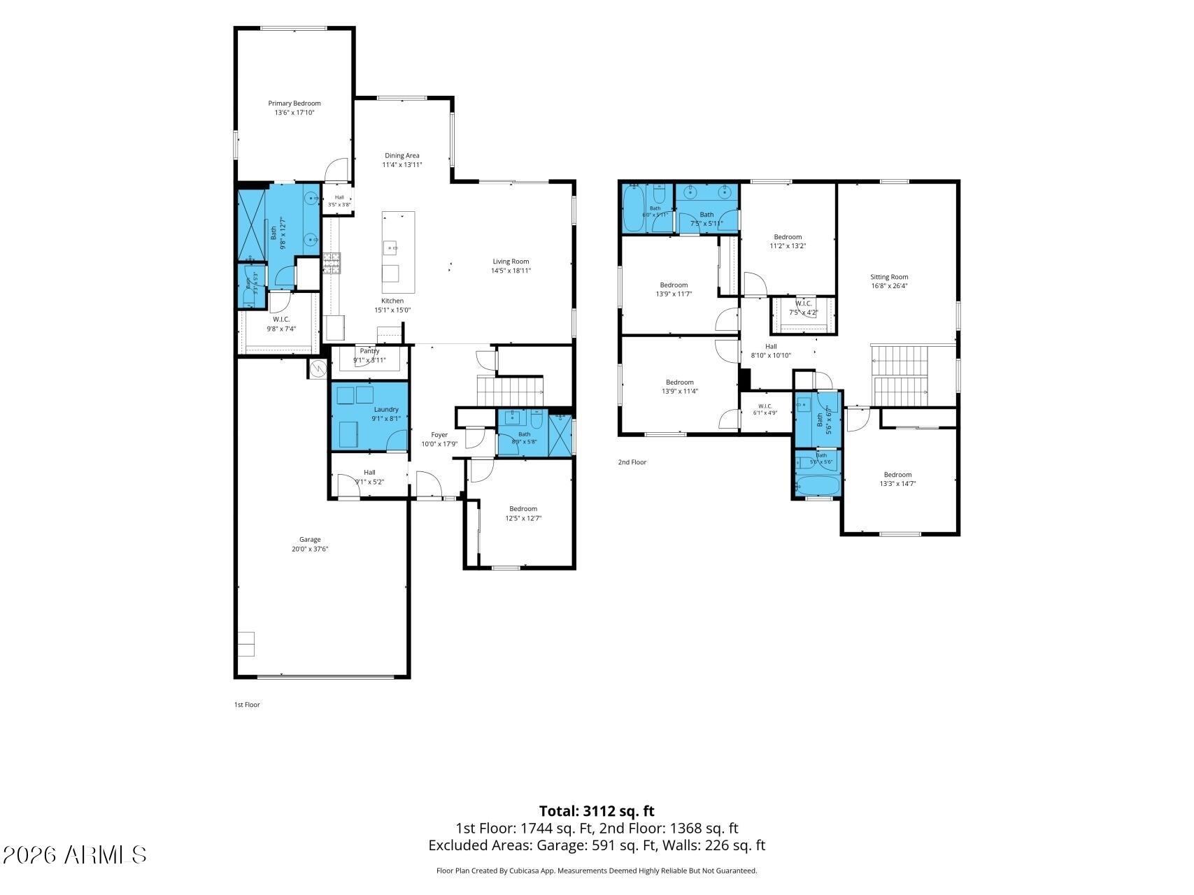Two-story floor plan showing room layouts and dimensions, with 3,112 square feet total.