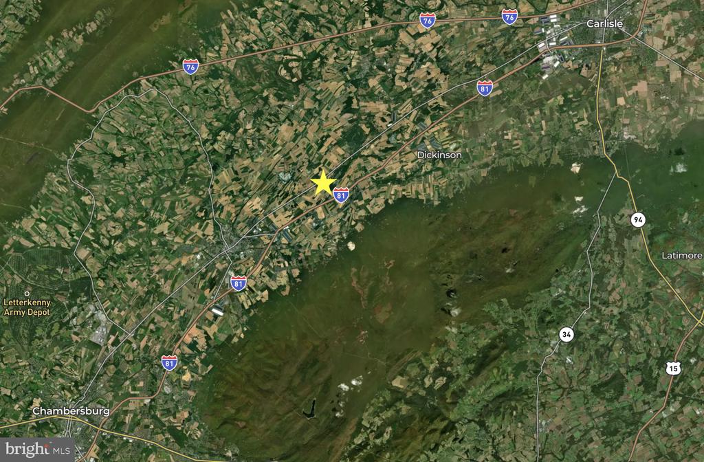 Aerial map marking the property with a yellow star near Interstate 81.