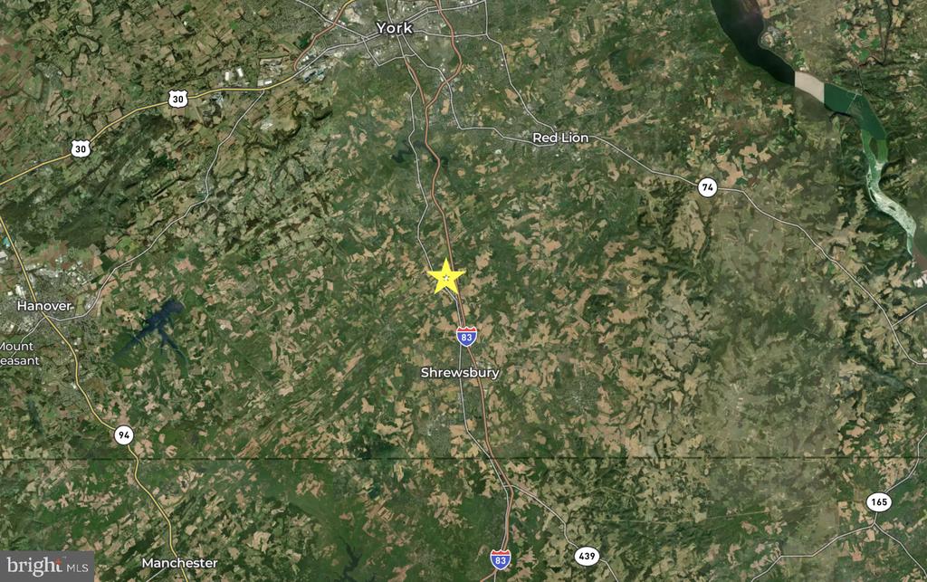 Map marking a location near Shrewsbury, Pennsylvania, along Interstate 83.