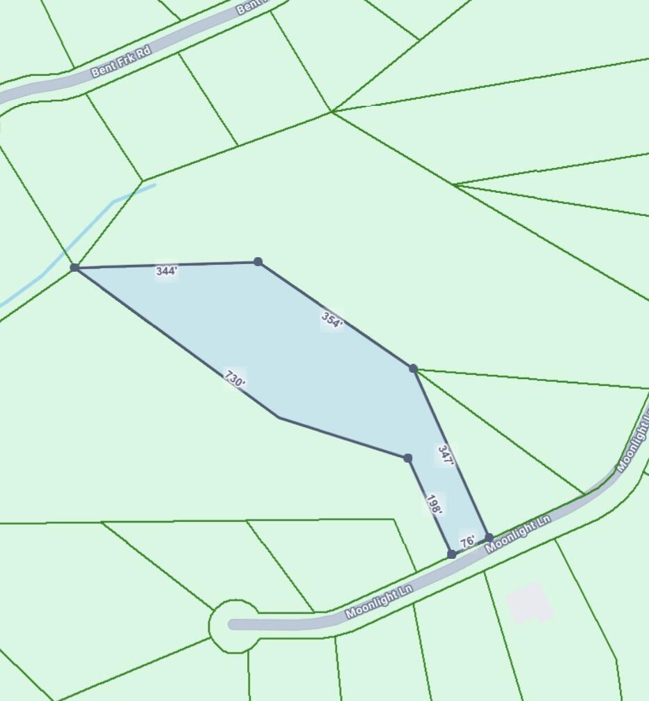 Parcel map showing a measured lot with frontage on Moonlight Lane.