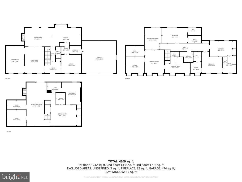 Three-level floor plan for 8461 Holly Leaf Drive, with room labels and square-footage totals.