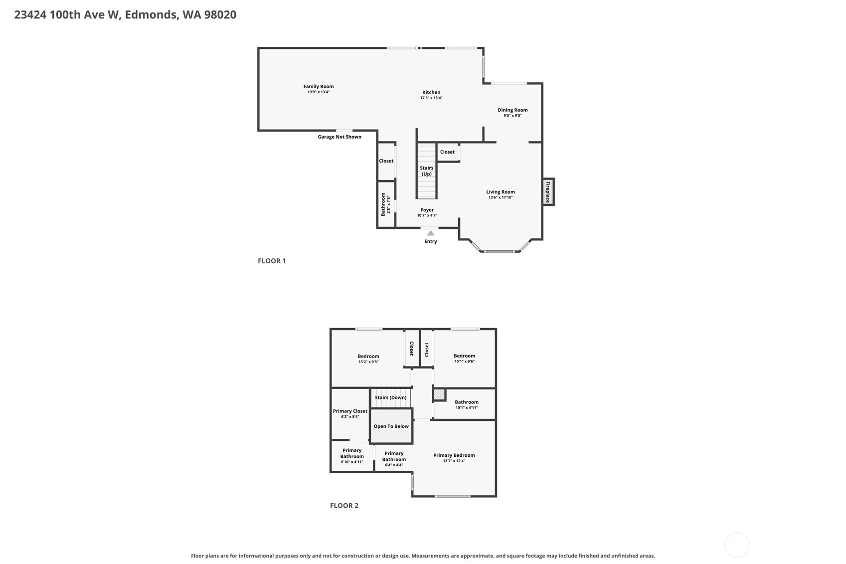 Two-story floor plan showing room layouts, including a large family room and primary bedroom.
