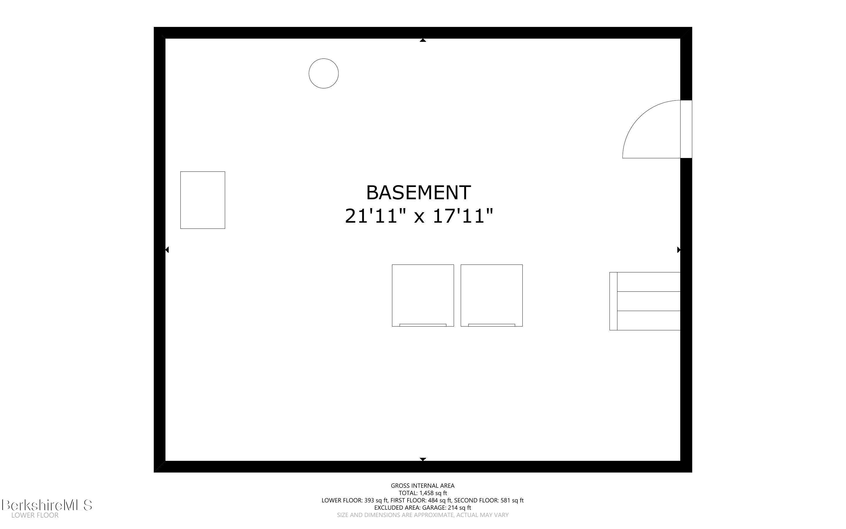 Lower-floor plan showing a 21-by-18-foot basement and the home's floor-area totals.