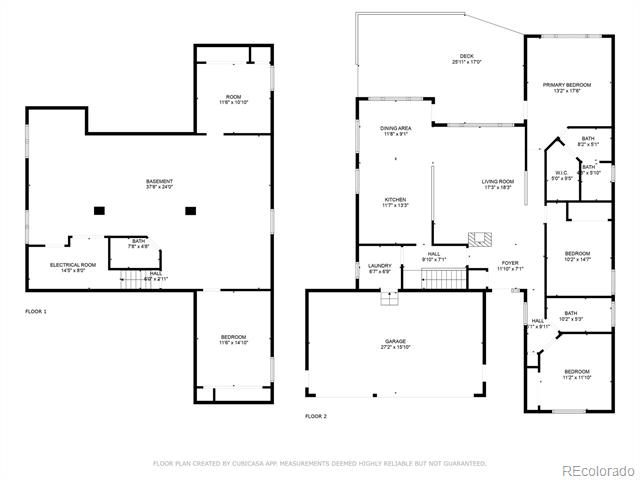 Floor plan showing the basement and two levels, with room labels and dimensions.