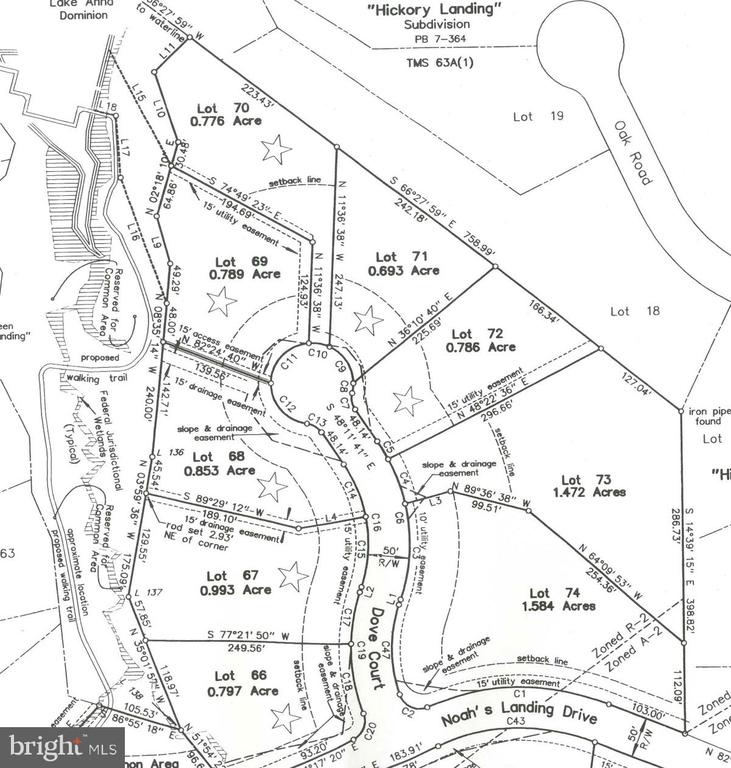 Plat map highlighting Lot 67, a 0.993-acre parcel on Dove Court.