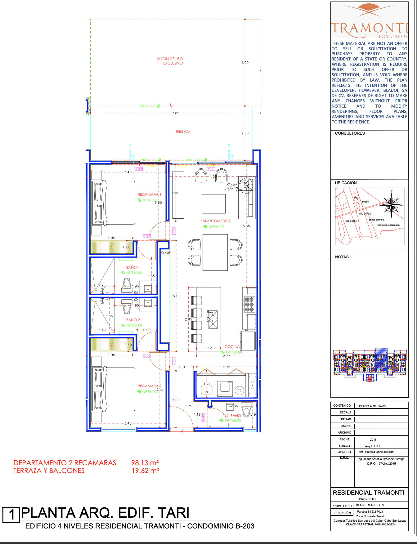 2 bed, 2.5 bath, second floor, Tramonti
