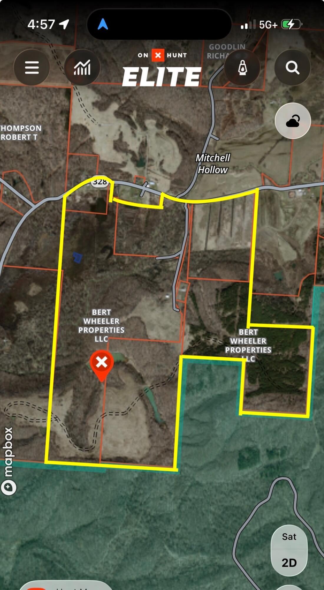 Map highlighting the rural property boundaries along State Route 328 near Mitchell Hollow.