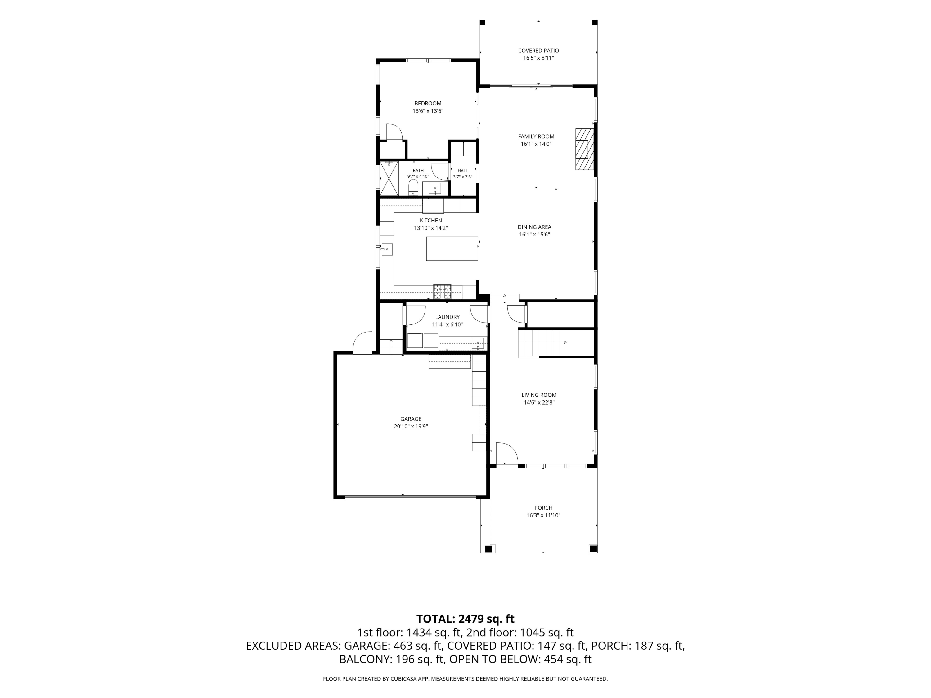Floor plan showing the home's rooms, garage, covered patio, porch, and listed square footage.