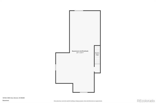 Unfinished basement floor plan with an upstairs staircase along the right side.