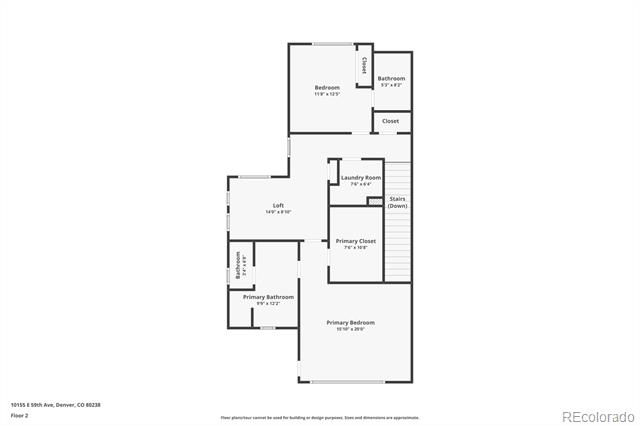 Second-floor floor plan with a loft, primary bedroom and bathroom, laundry room, and stairs.