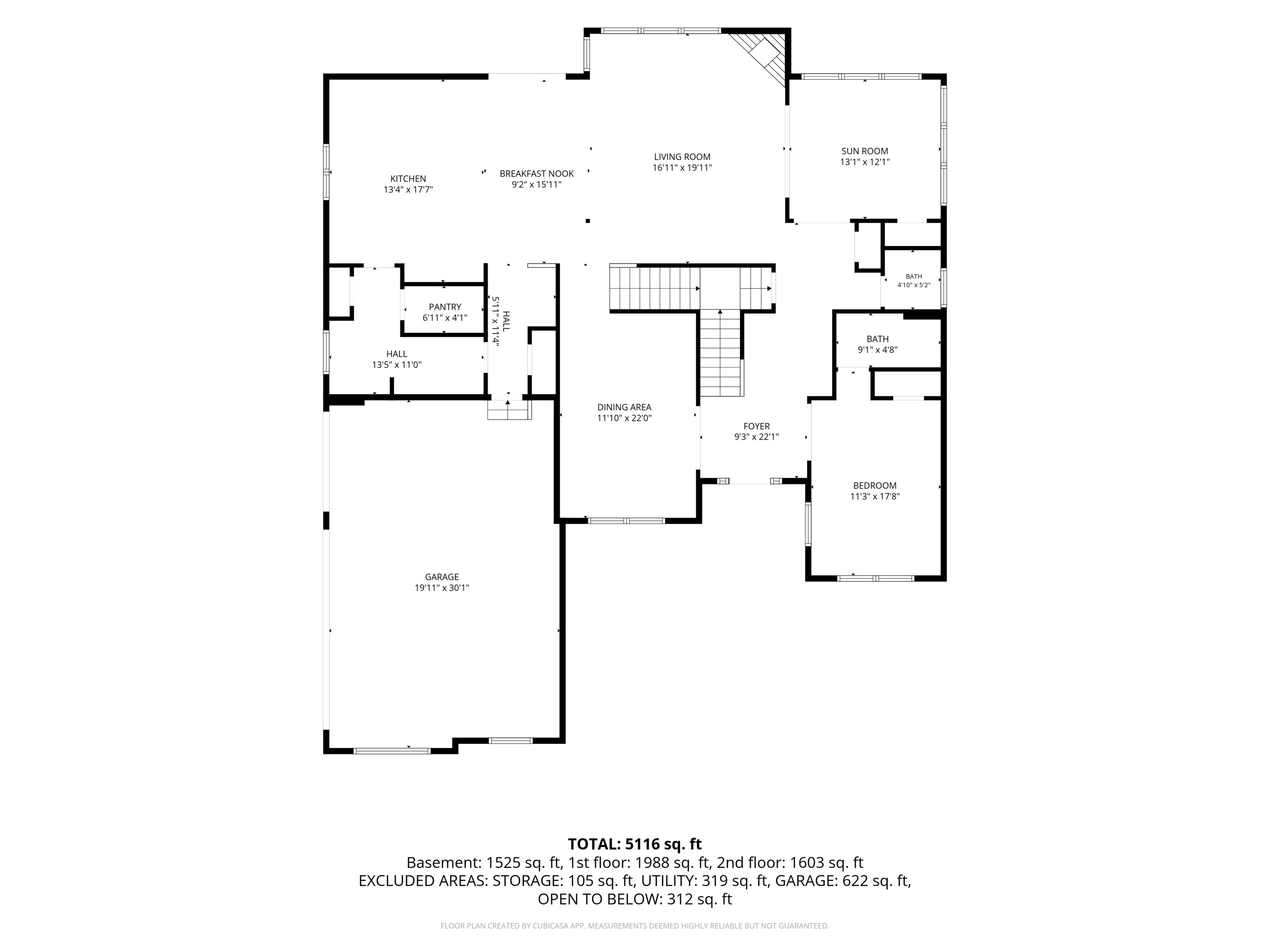 Floor plan with labeled rooms and dimensions; total area is 5,116 square feet.