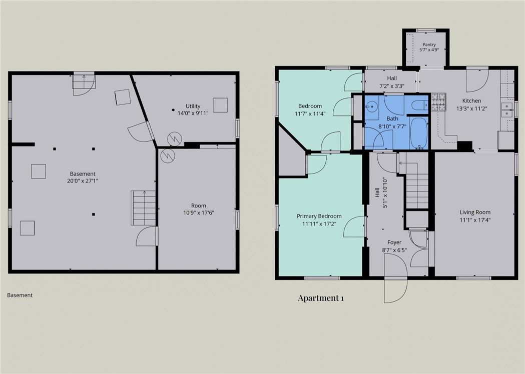 Floor plan showing Apartment 1 and the basement layout.