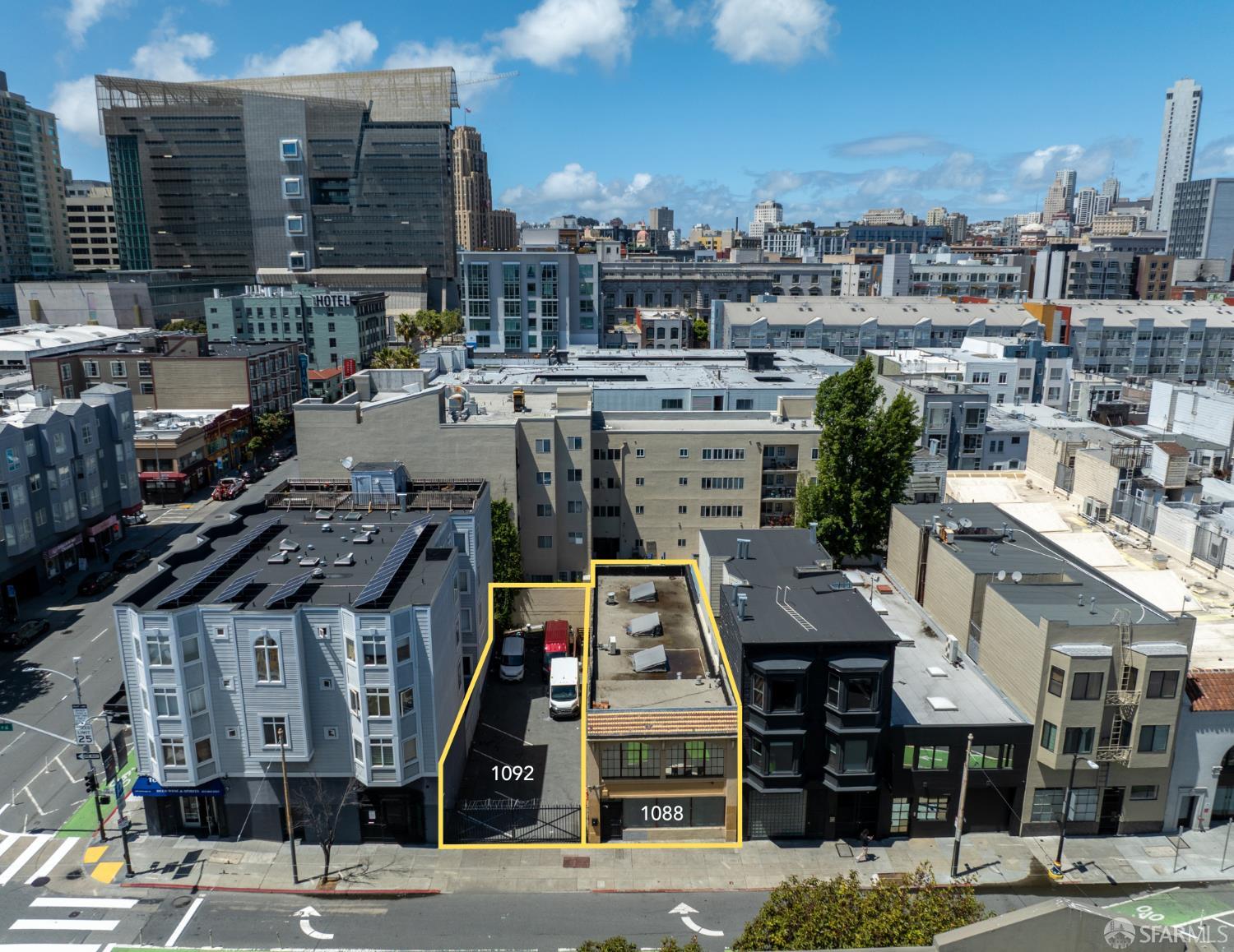 Aerial view of 1088 Howard Street and neighboring 1092 Howard Street in downtown San Francisco.
