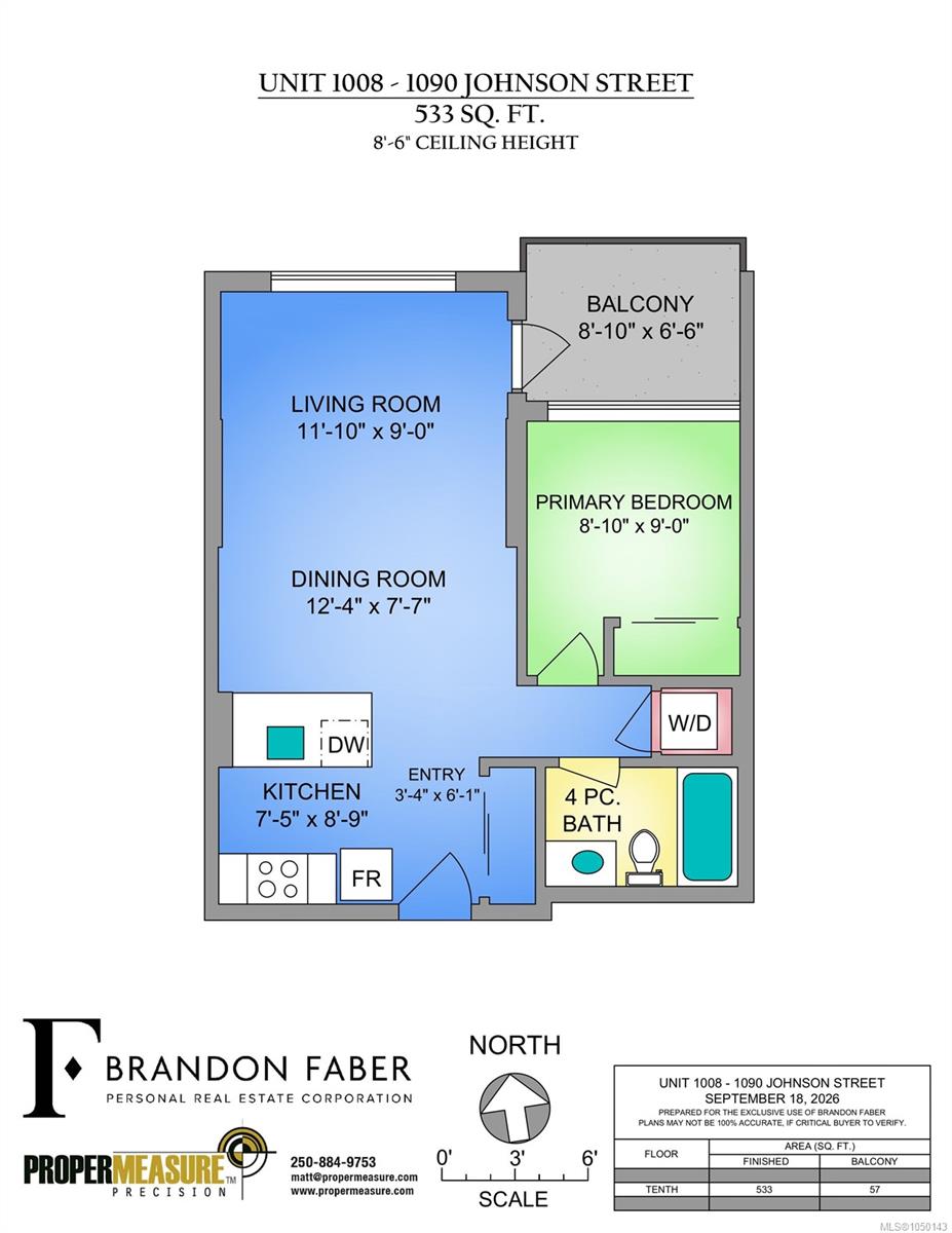 Floor plan for Unit 1008 at 1090 Johnson Street, a one-bedroom layout with a balcony.