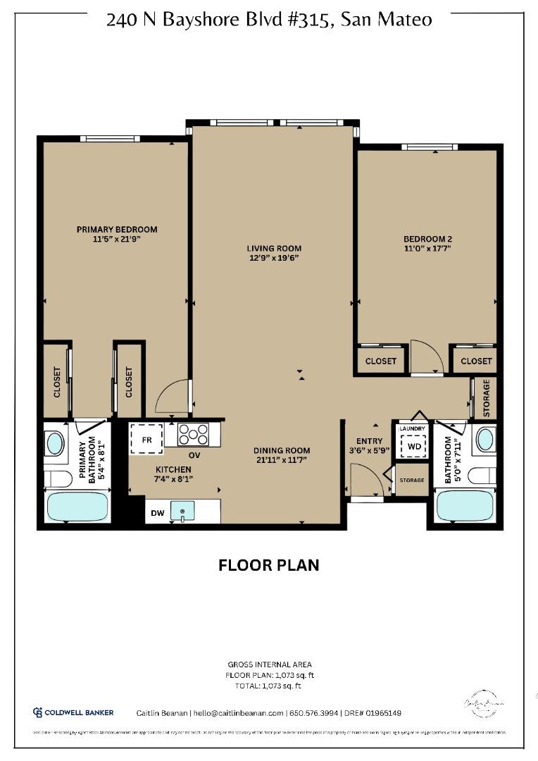 Floor plan for 240 N Bayshore Blvd #315, showing two bedrooms and a central living and dining area.