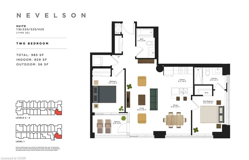 Nevelson two-bedroom suite floor plan with room layout and level indicators