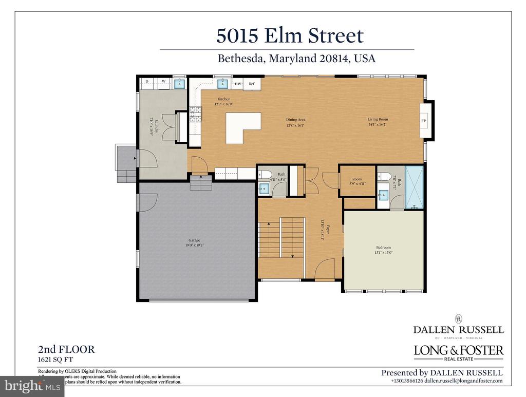 Second-floor plan for 5015 Elm Street, showing room layout, dimensions, and a 1,621-square-foot area.