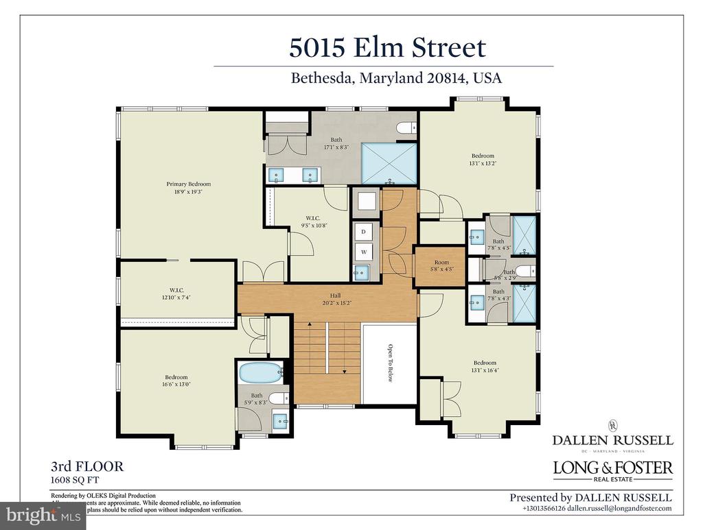 Third-floor floor plan for 5015 Elm Street, showing bedrooms, bathrooms, stairs, and an open-to-below area.