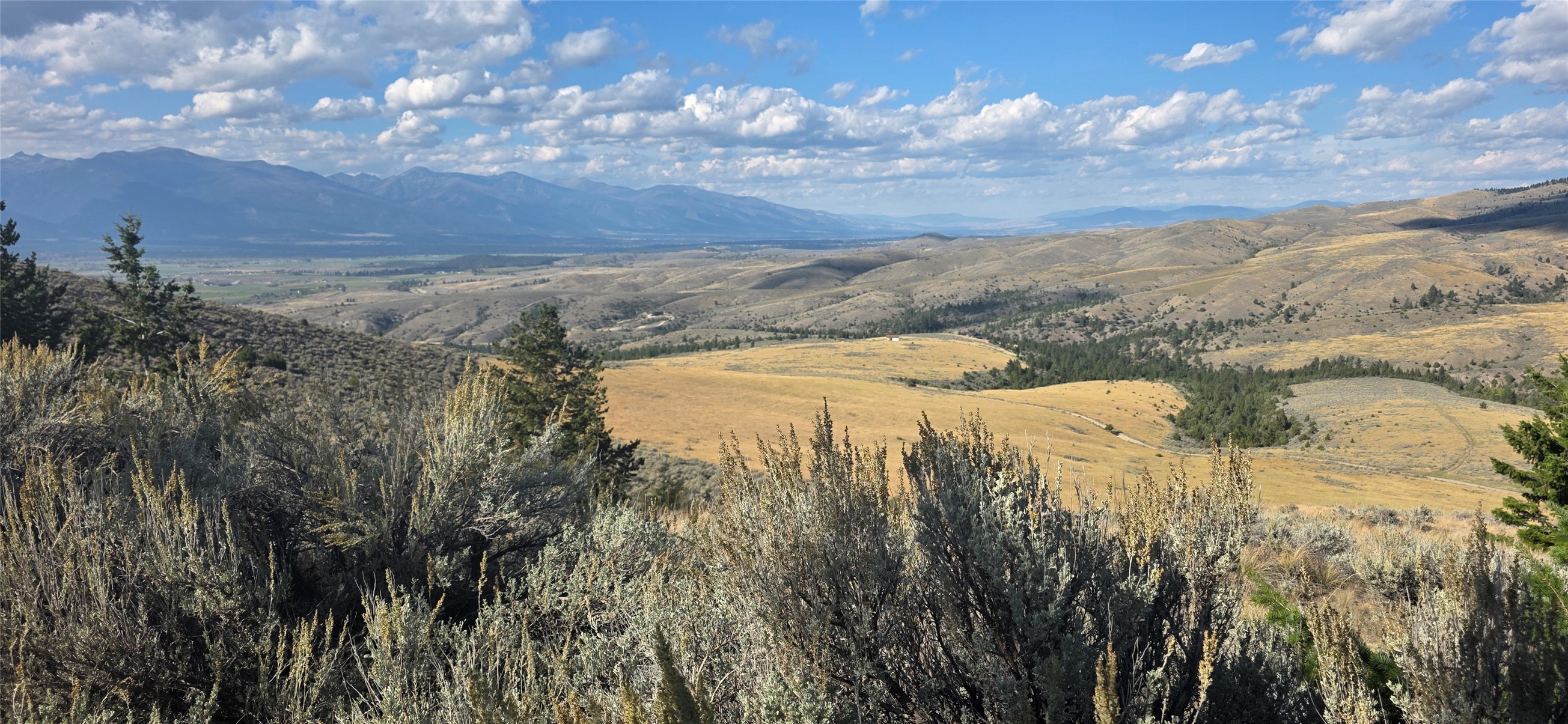 Open hillside lot with sagebrush overlooking a broad valley and distant mountains.