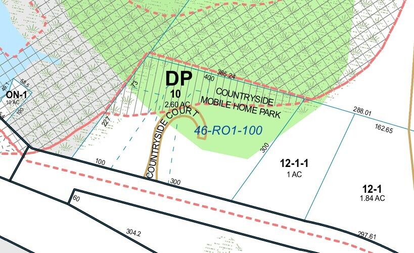 Tax map showing Countryside Court, the 46-R01-100 parcel, and neighboring lots.