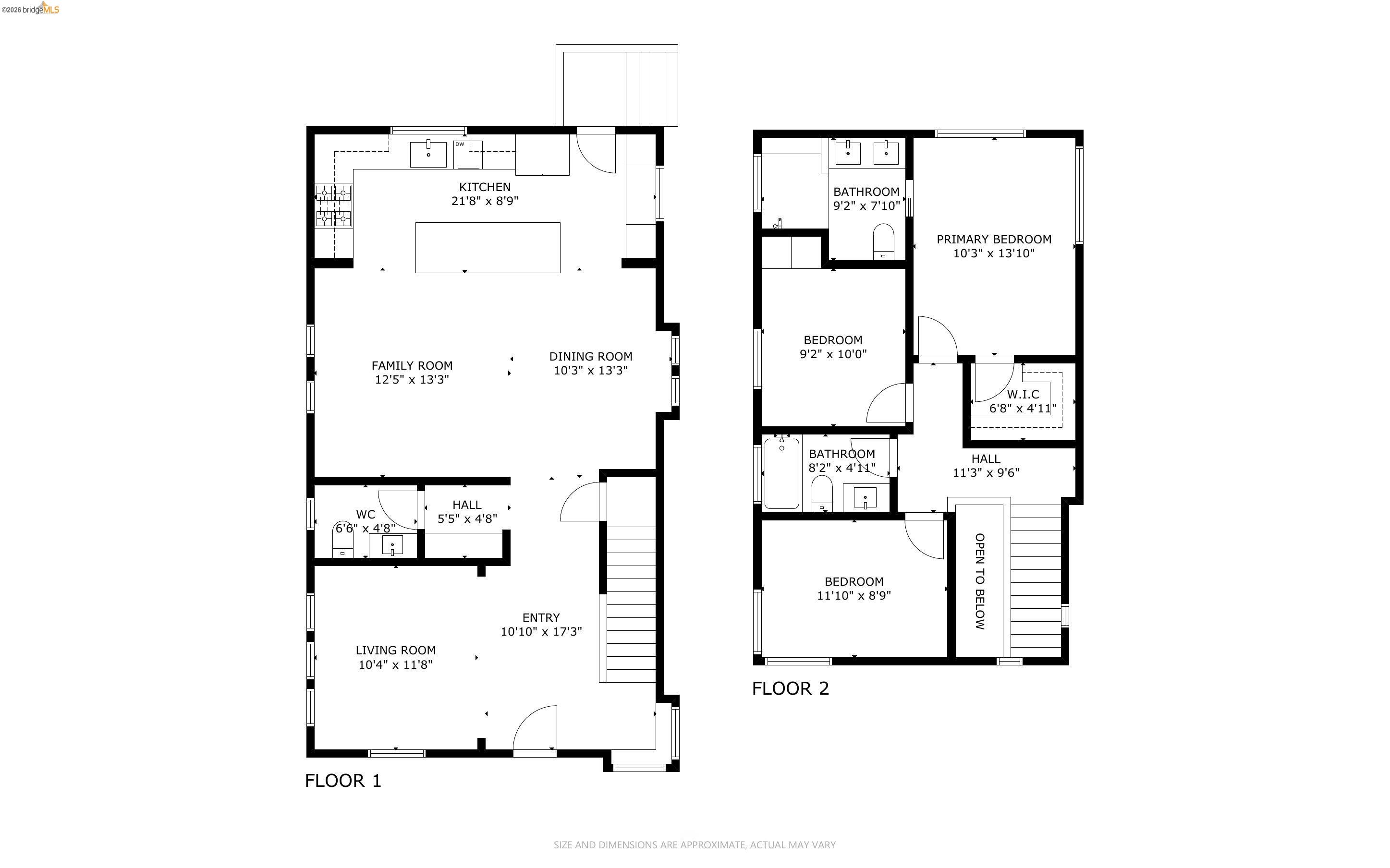 Two-floor plan for 1705 Russell St, labeling room layouts and approximate dimensions.