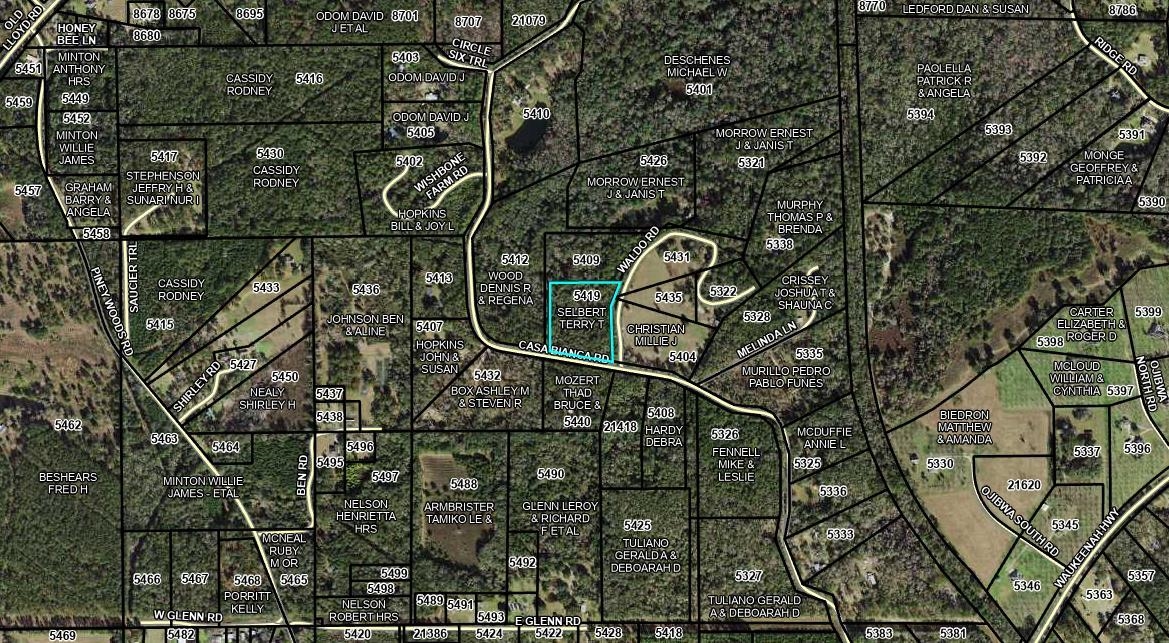 Parcel map showing Casa Bianca Road and surrounding properties, boundaries, and road labels.