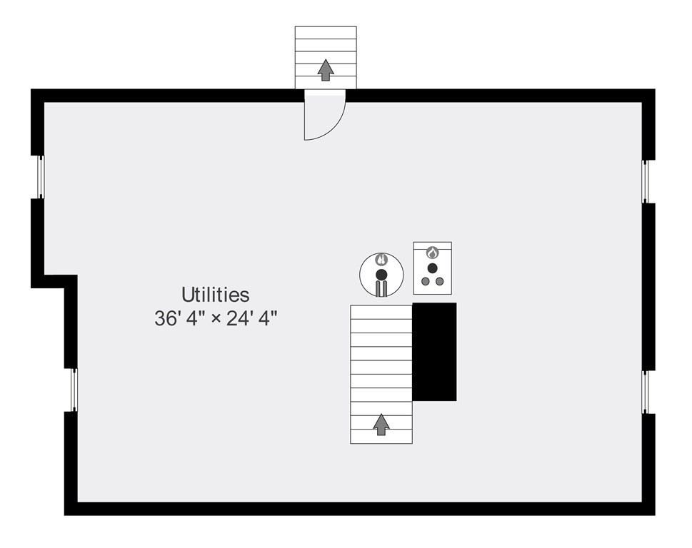 Utilities floor plan with stairs, an exterior door, and utility fixtures.