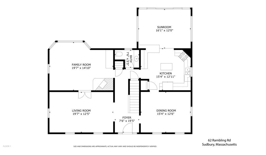 First-floor plan of 62 Rambling Road, with room labels and approximate dimensions.