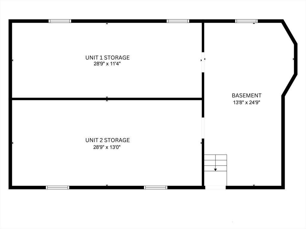 Floor plan showing two unit storage areas and a basement with stairs.