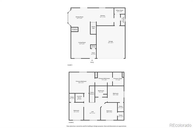 Two-level floor plan with labeled rooms, including a garage, living areas, kitchen, bedrooms, and bathrooms.