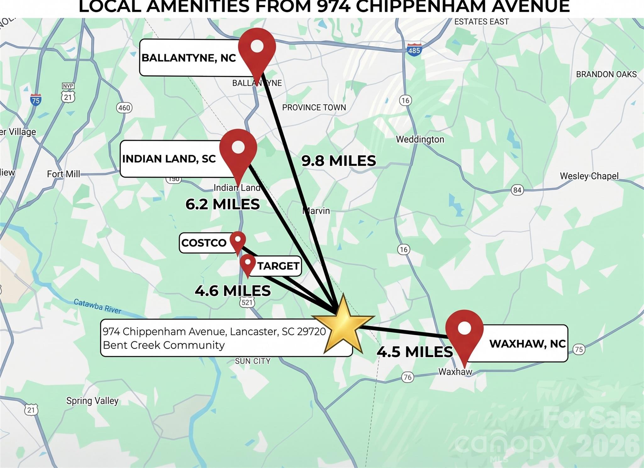 Map of amenities near 974 Chippenham Avenue, with distances to nearby towns, Costco, and Target.