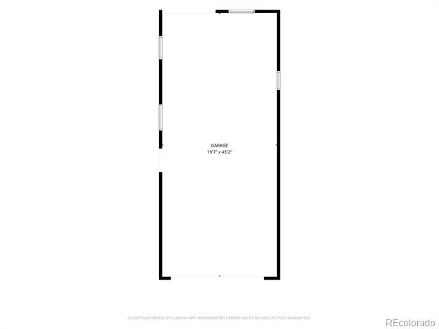 Garage floor plan labeled 19 feet 7 inches by 45 feet 2 inches.