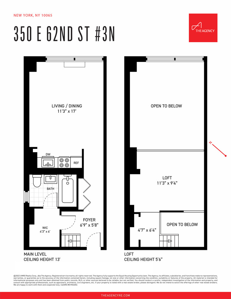 Floor plan for 350 E 62nd Street 3N, showing the main level and loft.
