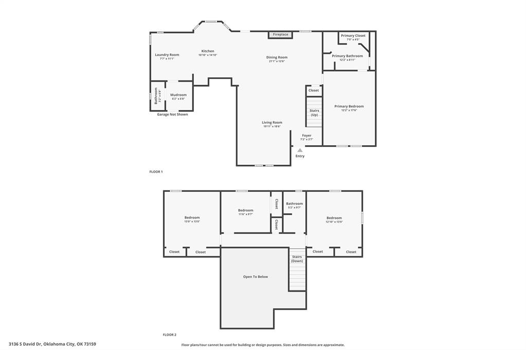 Two-story floor plan with a first-floor primary suite and three upstairs bedrooms.