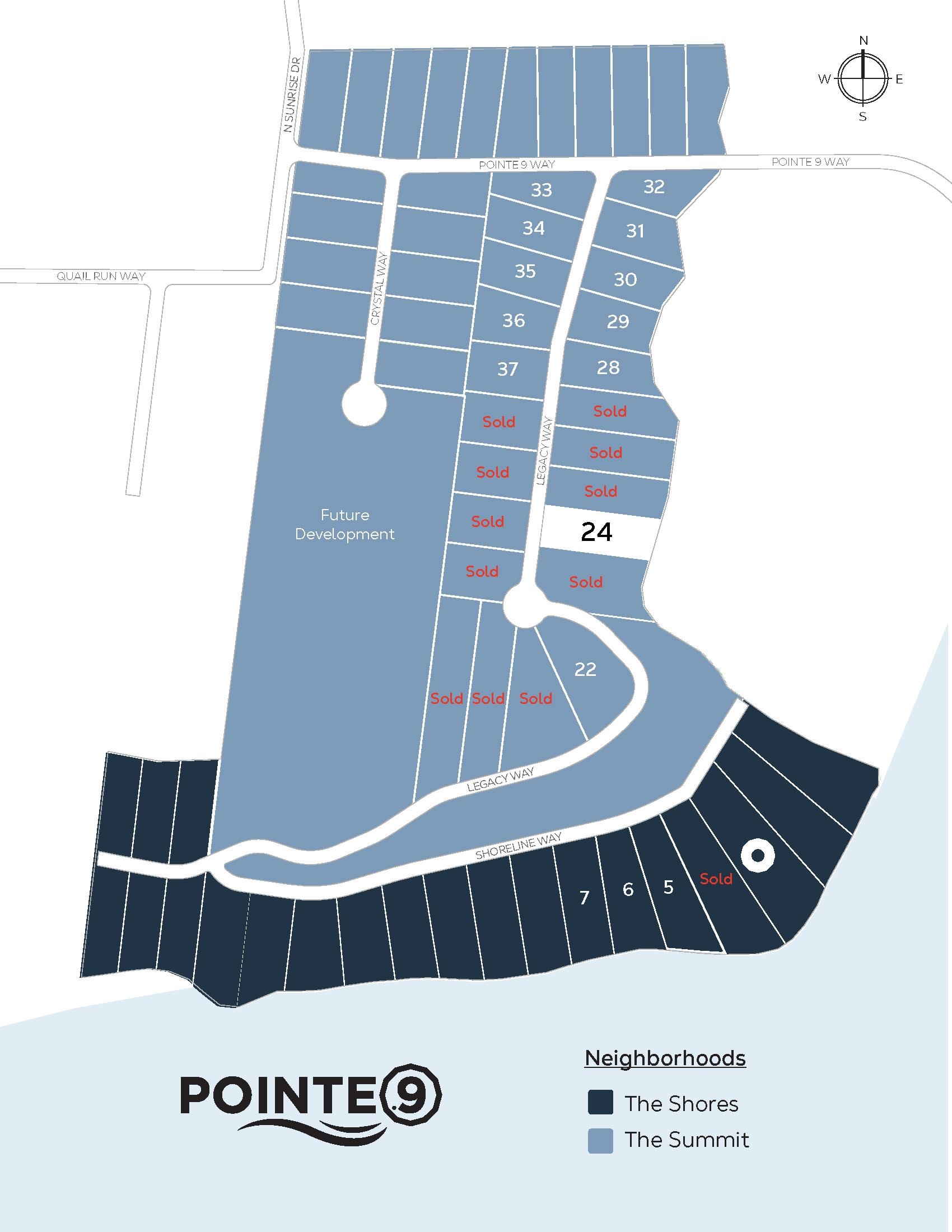 Pointe 9 parcel map highlighting Lot 24 along Legacy Way.