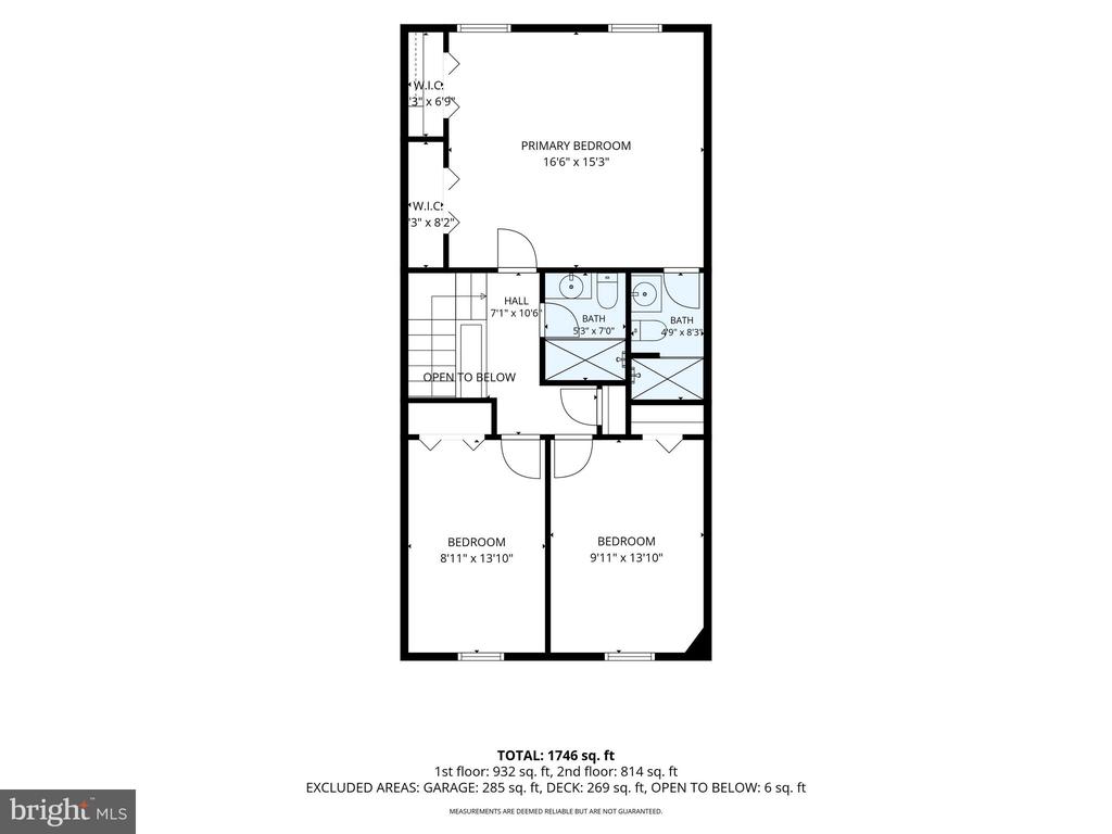 Two-story floor plan with three bedrooms, two bathrooms, and an open-to-below area.