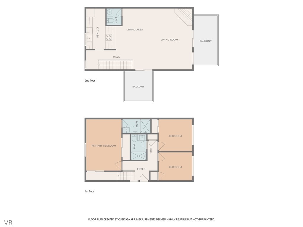 Two-level floor plan for 321 Ski Way 248, with three bedrooms, living areas, and balconies.