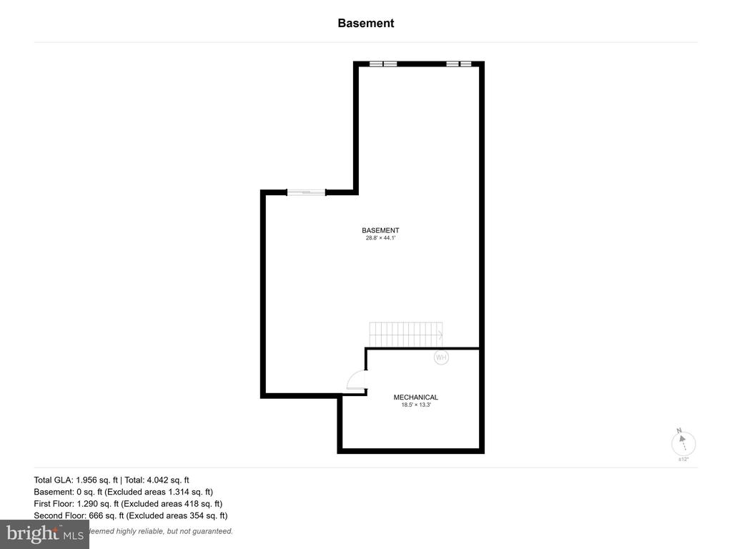 Basement floor plan with a large open area and separate mechanical room.