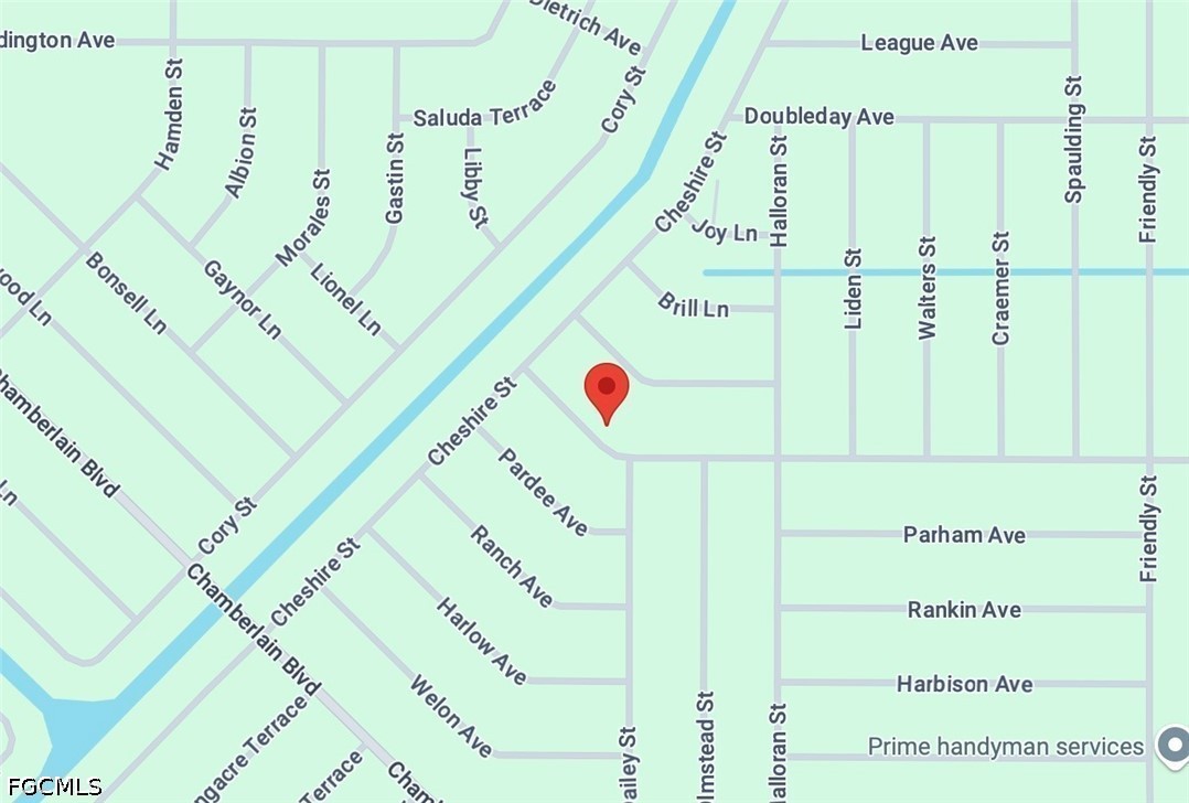 Map marking the property near Cheshire Street and Pardee Avenue in Port Charlotte.