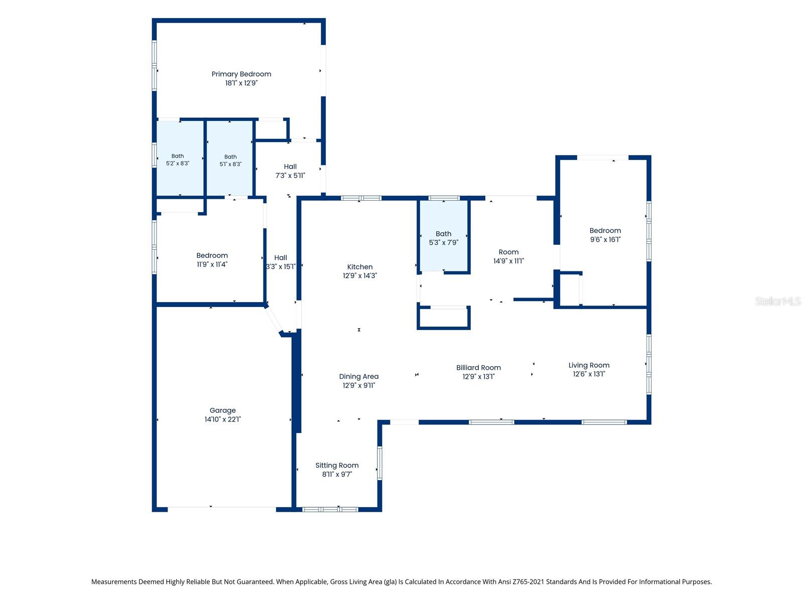 Floor plan for 8479 Pinewood Road, with labeled rooms and dimensions.