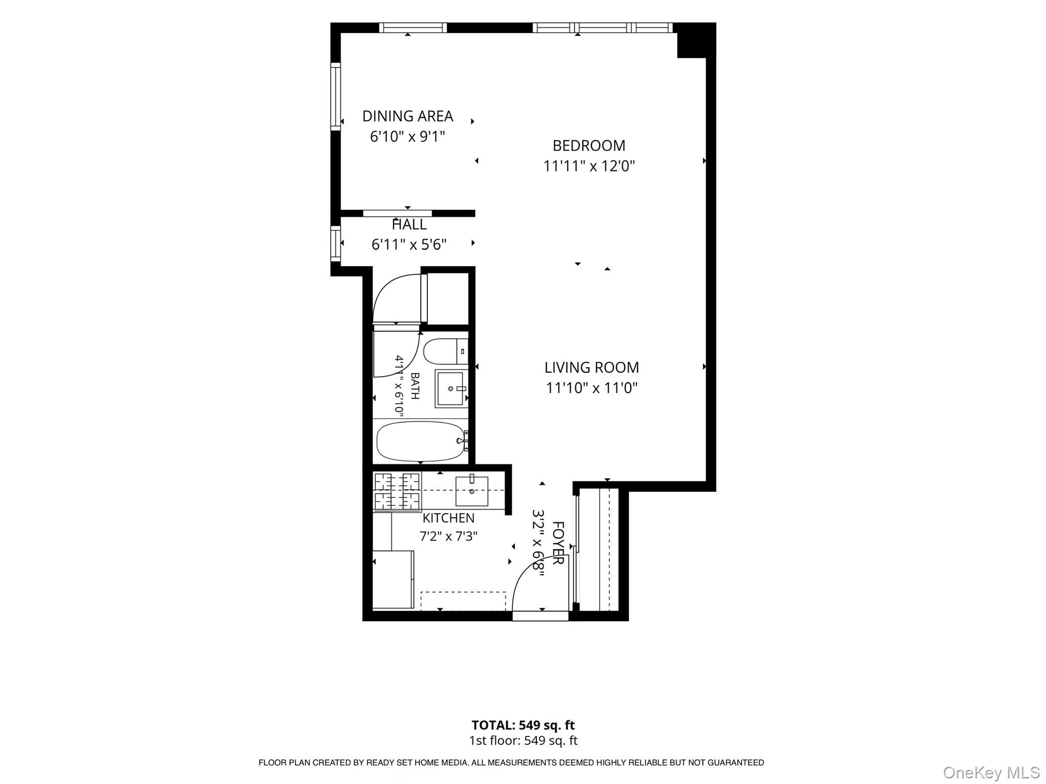 Floor plan for unit 5A, showing a one-bedroom layout totaling 549 square feet.
