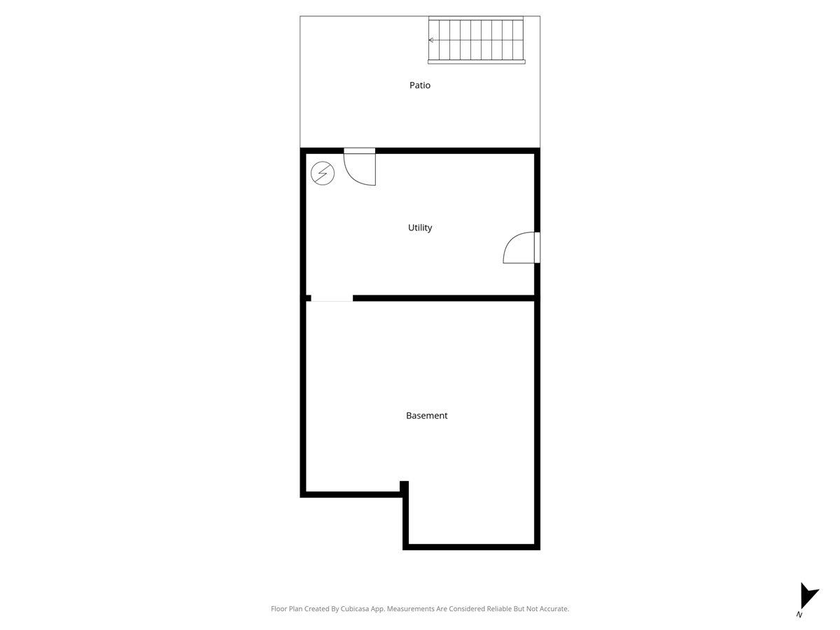 Floor plan showing a patio, utility room, and basement.