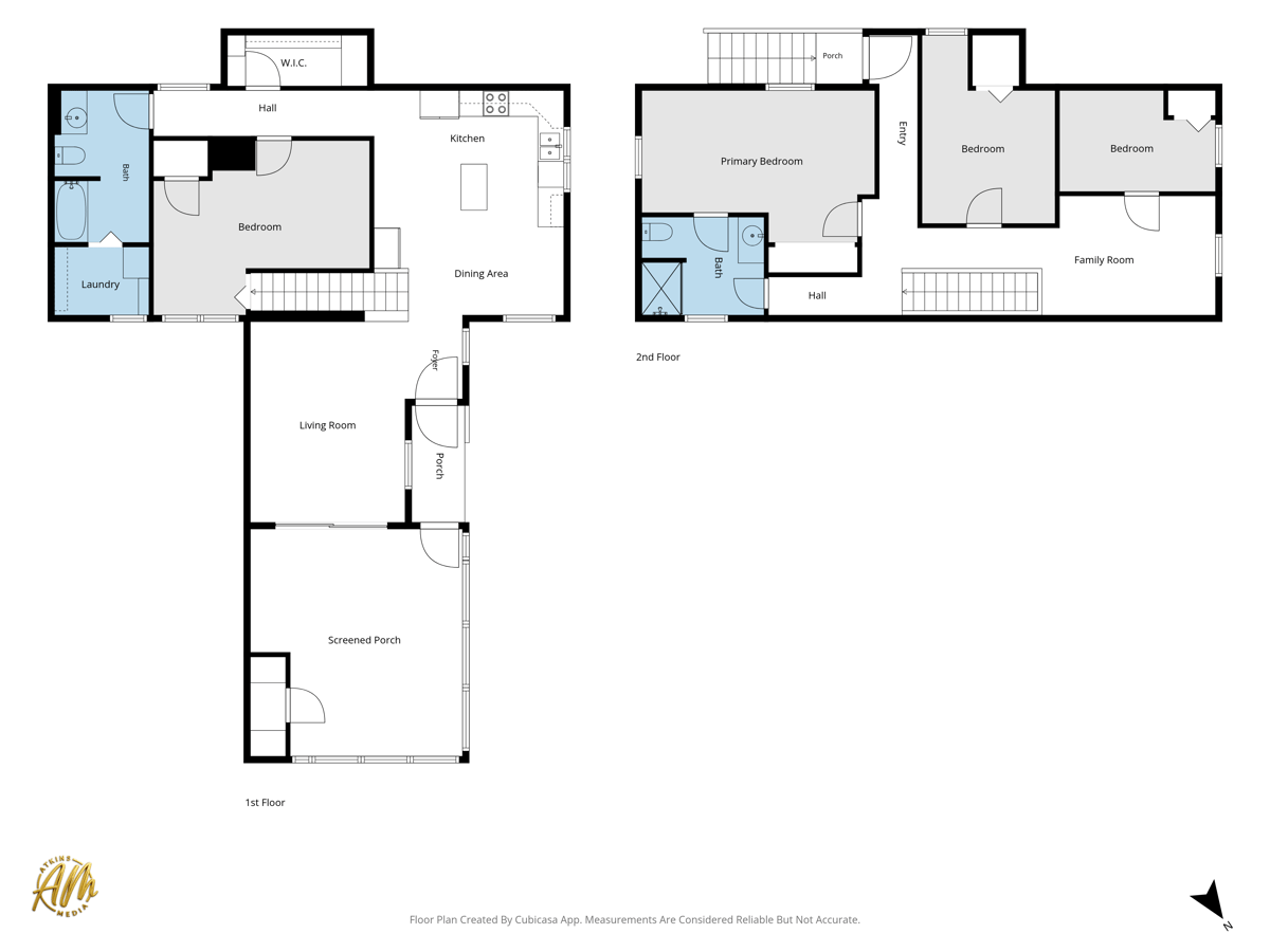 Two-story floor plan with four bedrooms, two baths, and a screened porch.