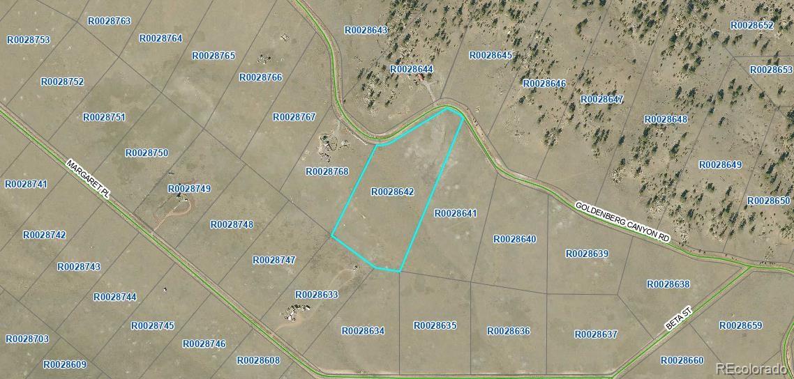 Aerial parcel map showing the outlined property along Goldenburg Canyon Road.